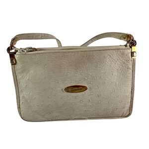 Genuine CAGGIANO Accordion White Leather Faux Ostrich Shoulder Bag Purse